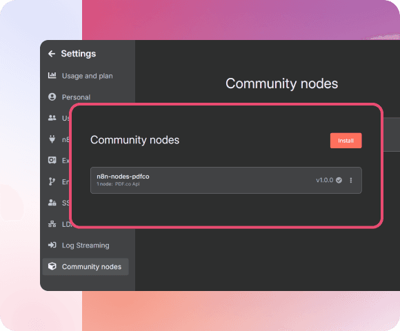 Install PDF.co Node on n8n