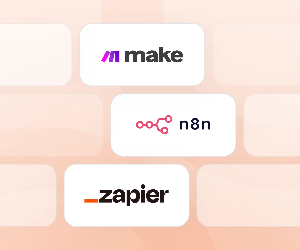 Works natively with n8n, Make & Zapier