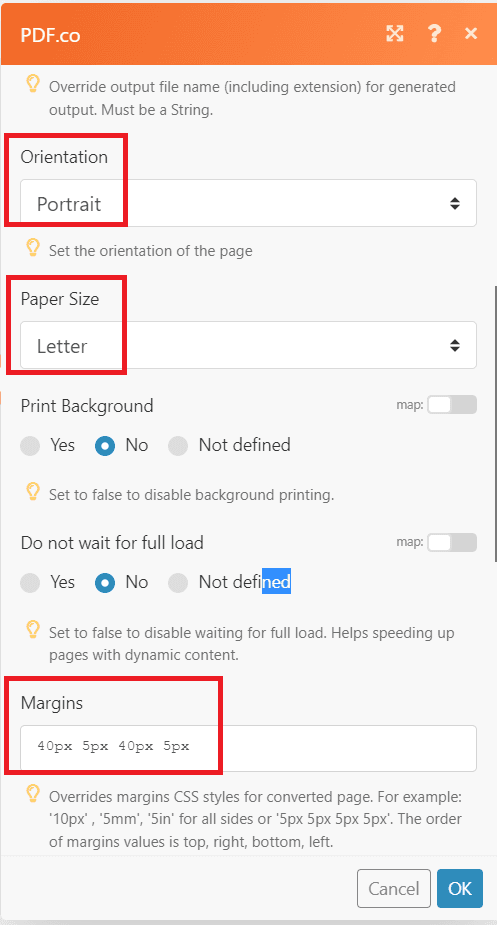 Configure Orientation, Paper Size, and Margins