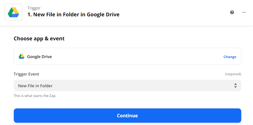 Choose New File in Folder as the Trigger Event