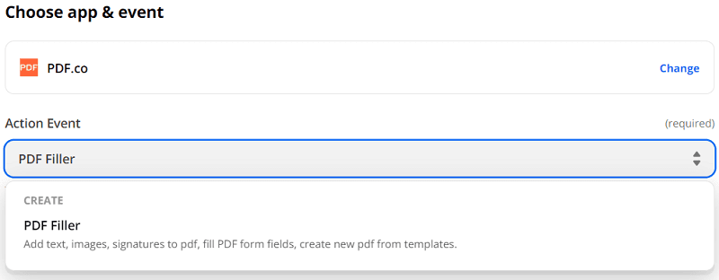 Select an action event