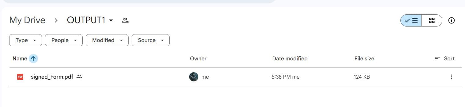 Output in Google Drive