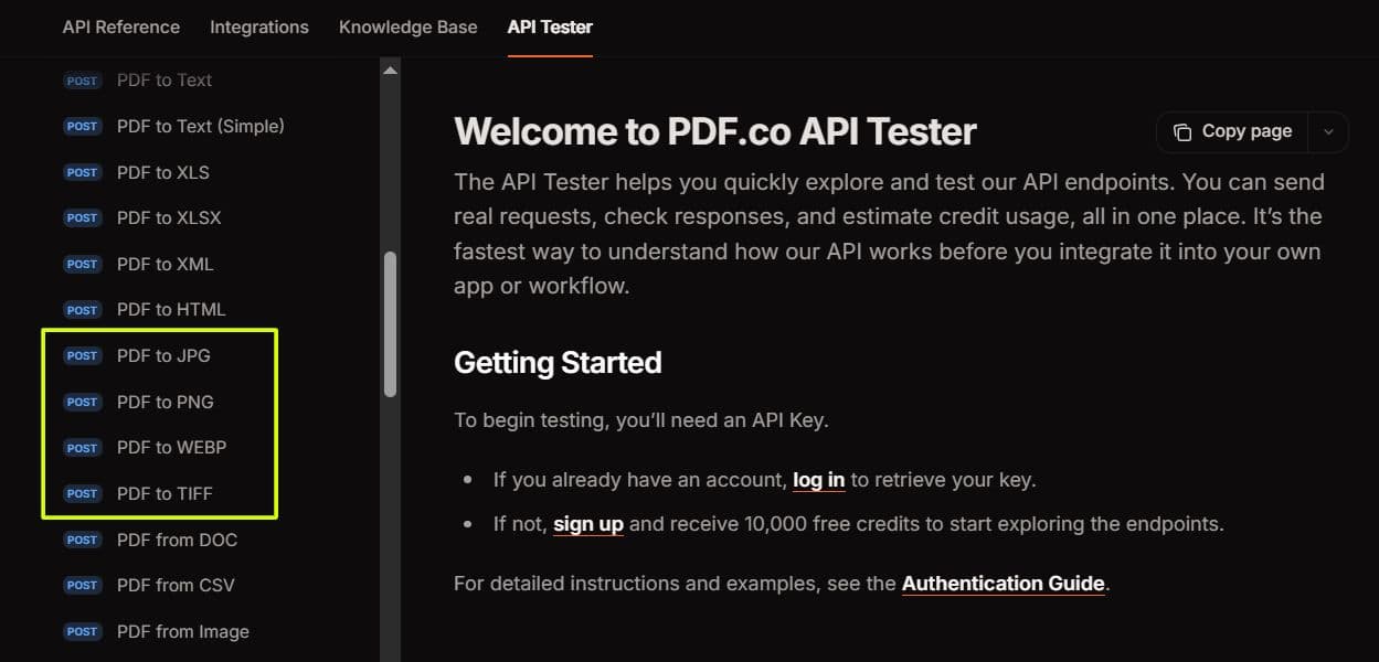 Image conversion endpoints