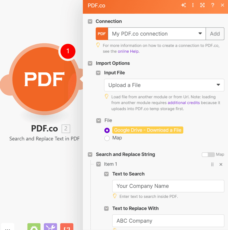 Setup PDF.co Replace Text
