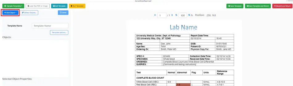 Template editor page