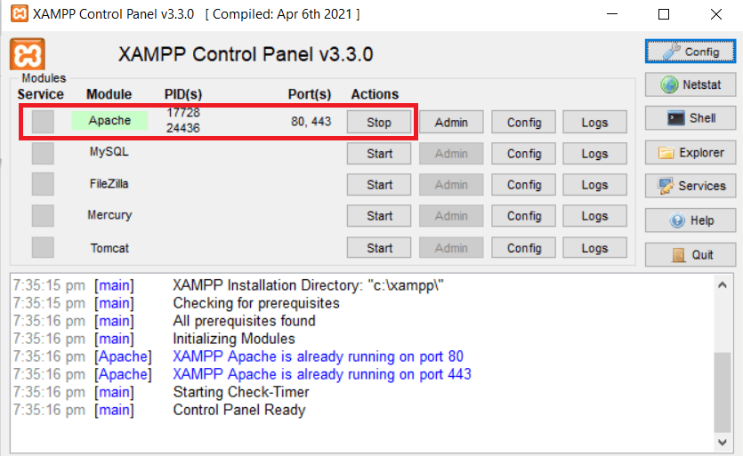 Start Apache Server