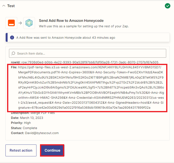 Honeycode Test Result