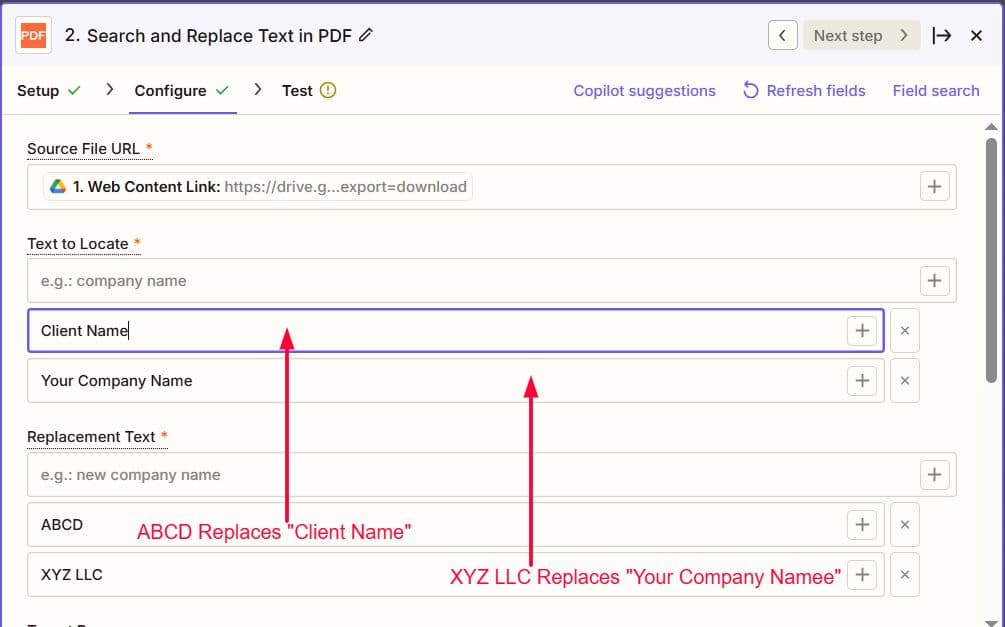 Configure the “Search and Replace Text in PDF” Module
