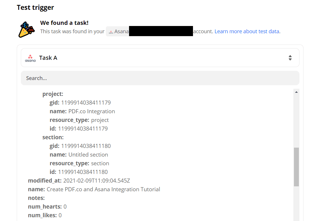 Asana Returned Project And New Task Data