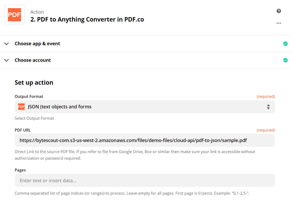 Zapier Output Format Field screenshot