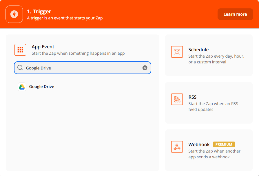 Choose Google Drive as trigger app