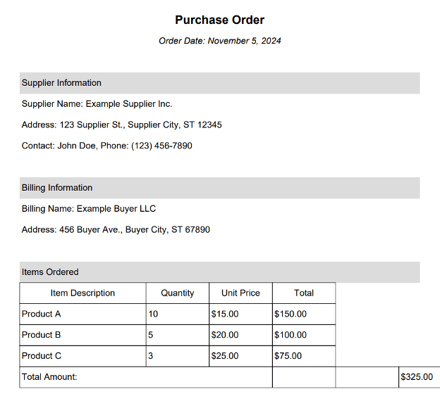 Sample Purchase Order