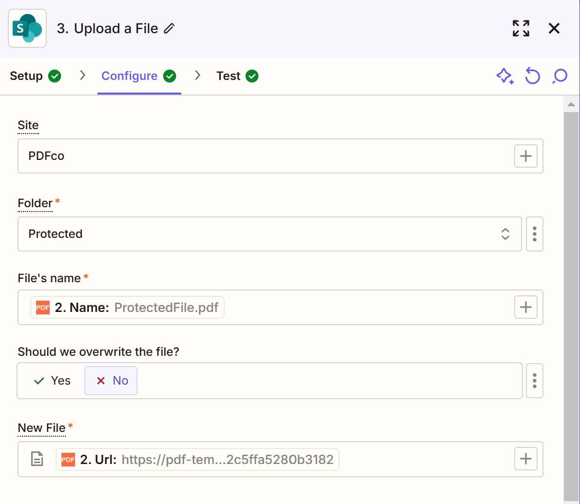 Specify the Destination Folder and Upload the Protected File