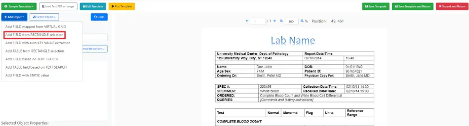 Template editor page
