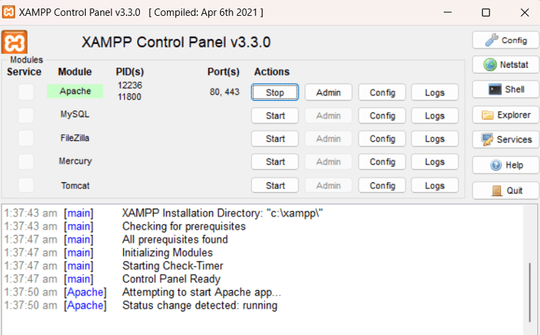 Start the Apache Module