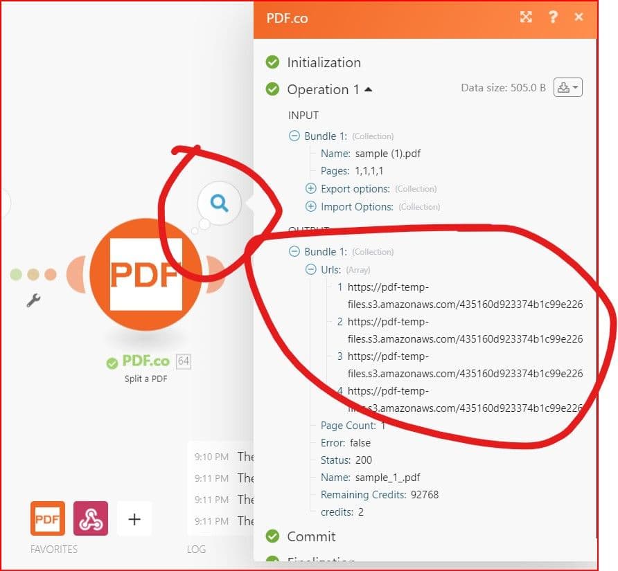 Screenshot of the PDF.co Output