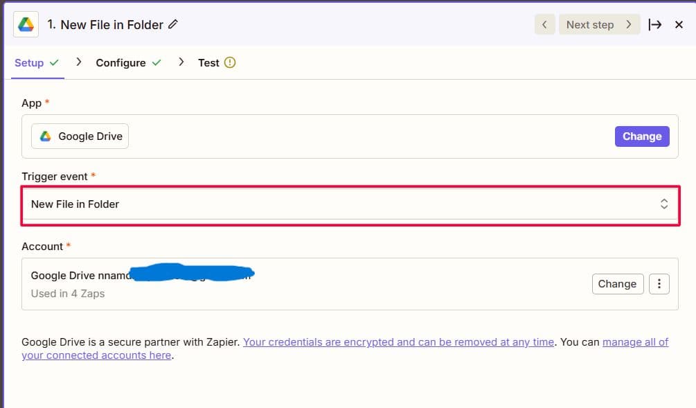 Connect Google Drive as the Trigger