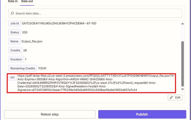 Output URL