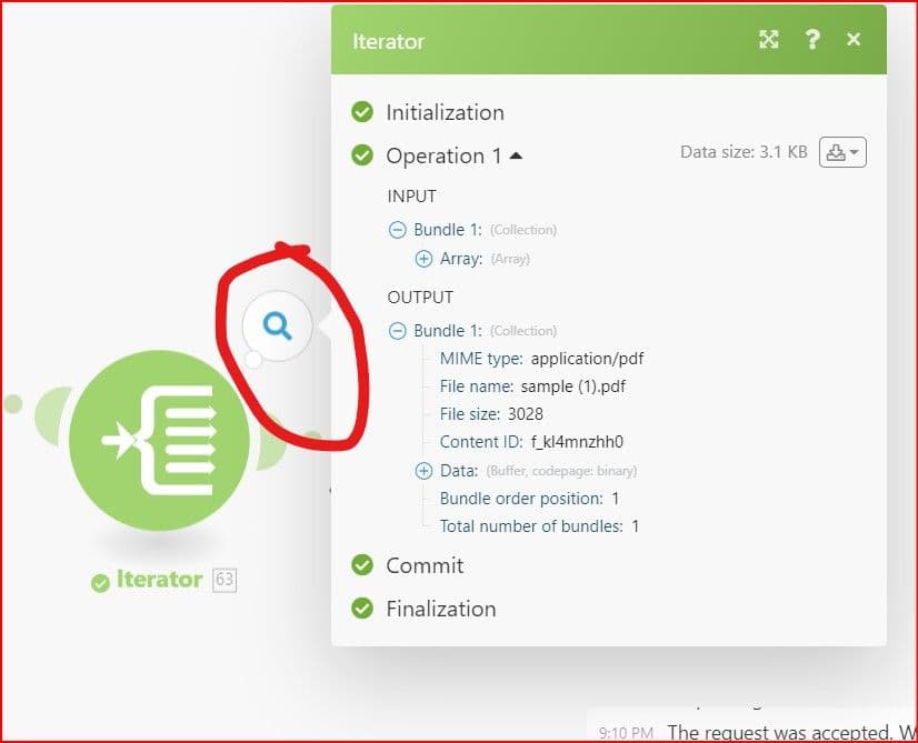 Screenshot of the Flow Control – Iterator Output