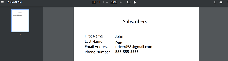 Screenshot of the Output PDF