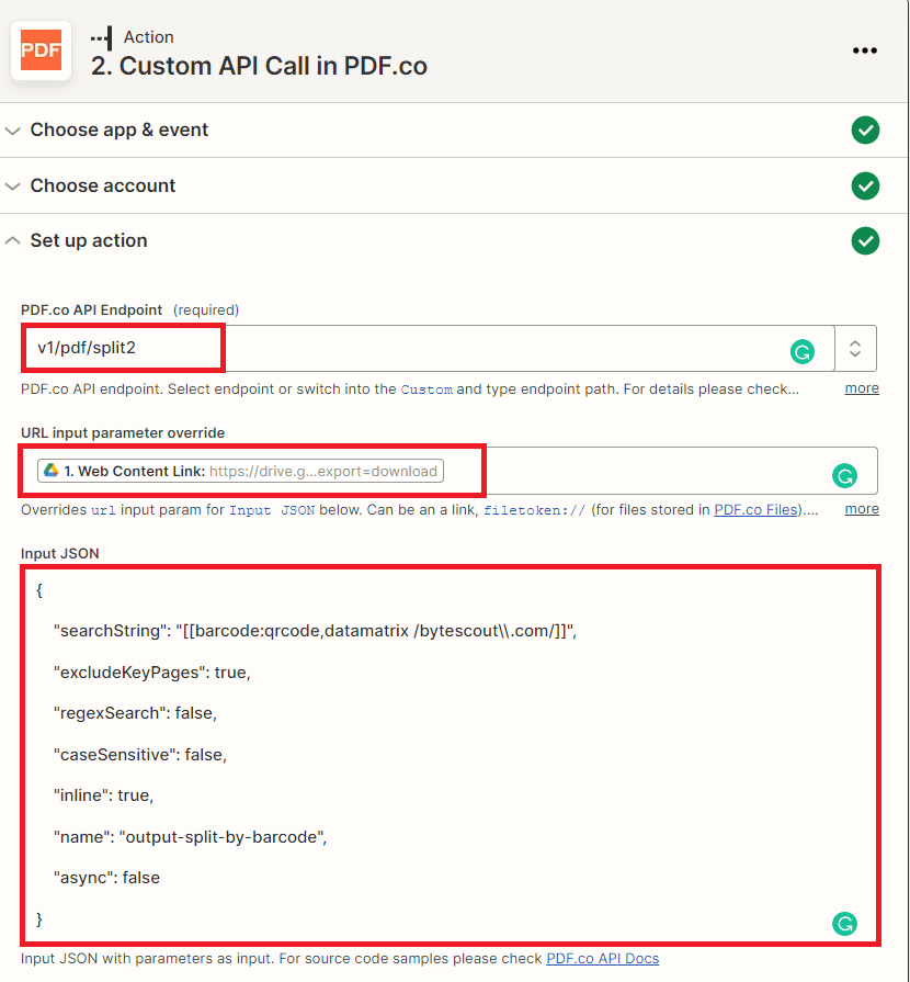 PDF.co Split action in Zapier